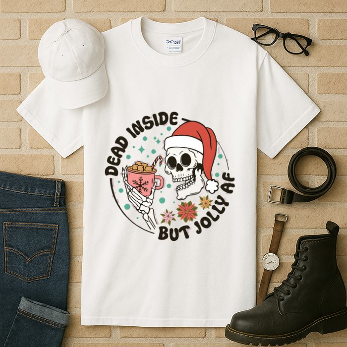Dead Inside But Jolly Af Skeleton Xmas Santa Skull Tall T-Shirt