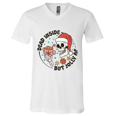 Dead Inside But Jolly Af Skeleton Xmas Santa Skull V-Neck T-Shirt