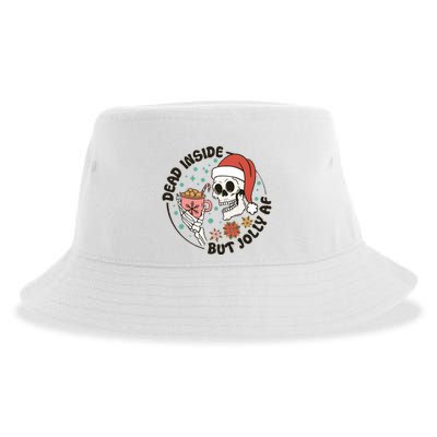 Dead Inside But Jolly Af Skeleton Xmas Santa Skull Sustainable Bucket Hat