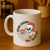 Dead Inside But Jolly Af Skeleton Xmas Santa Skull Mug