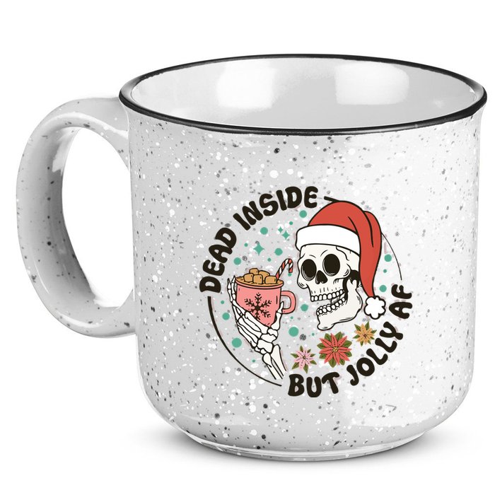 Dead Inside But Jolly Af Skeleton Xmas Santa Skull 15oz Campfire Ceramic Mug