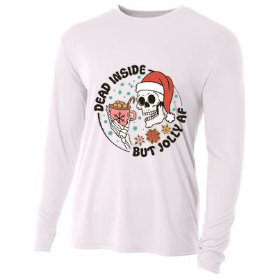 Dead Inside But Jolly Af Skeleton Xmas Santa Skull Cooling Performance Long Sleeve Crew
