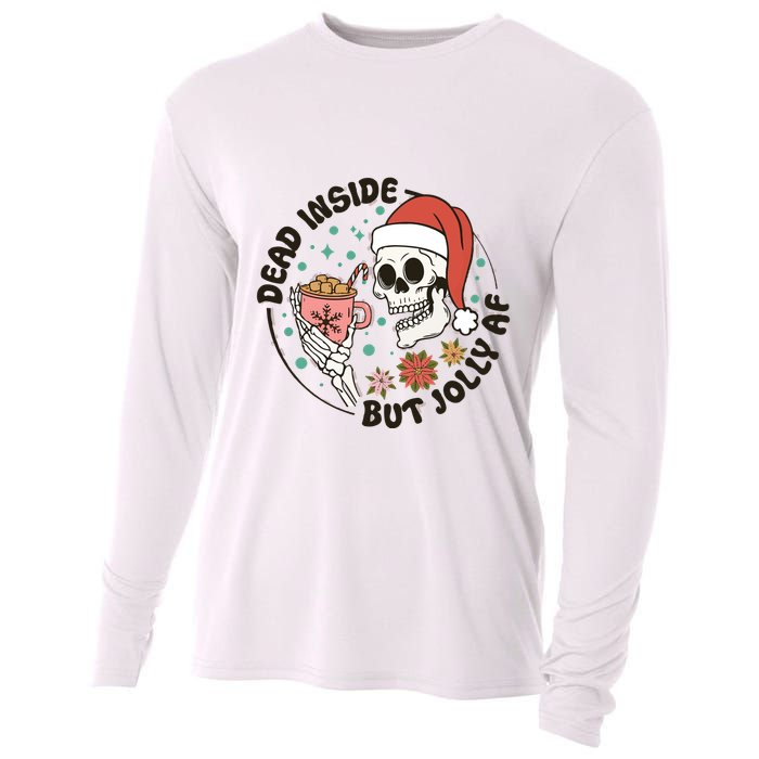 Dead Inside But Jolly Af Skeleton Xmas Santa Skull Cooling Performance Long Sleeve Crew