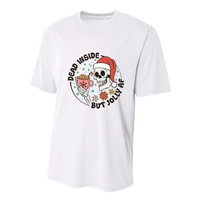 Dead Inside But Jolly Af Skeleton Xmas Santa Skull Youth Performance Sprint T-Shirt