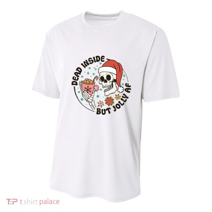 Dead Inside But Jolly Af Skeleton Xmas Santa Skull Youth Performance Sprint T-Shirt