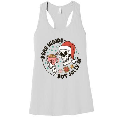 Dead Inside But Jolly Af Skeleton Xmas Santa Skull Women's Racerback Tank