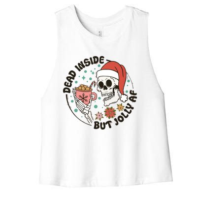 Dead Inside But Jolly Af Skeleton Xmas Santa Skull Women's Racerback Cropped Tank