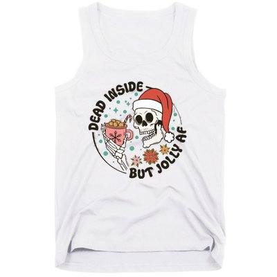 Dead Inside But Jolly Af Skeleton Xmas Santa Skull Tank Top