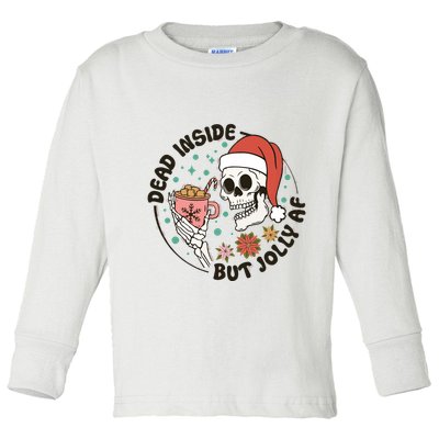 Dead Inside But Jolly Af Skeleton Xmas Santa Skull Toddler Long Sleeve Shirt