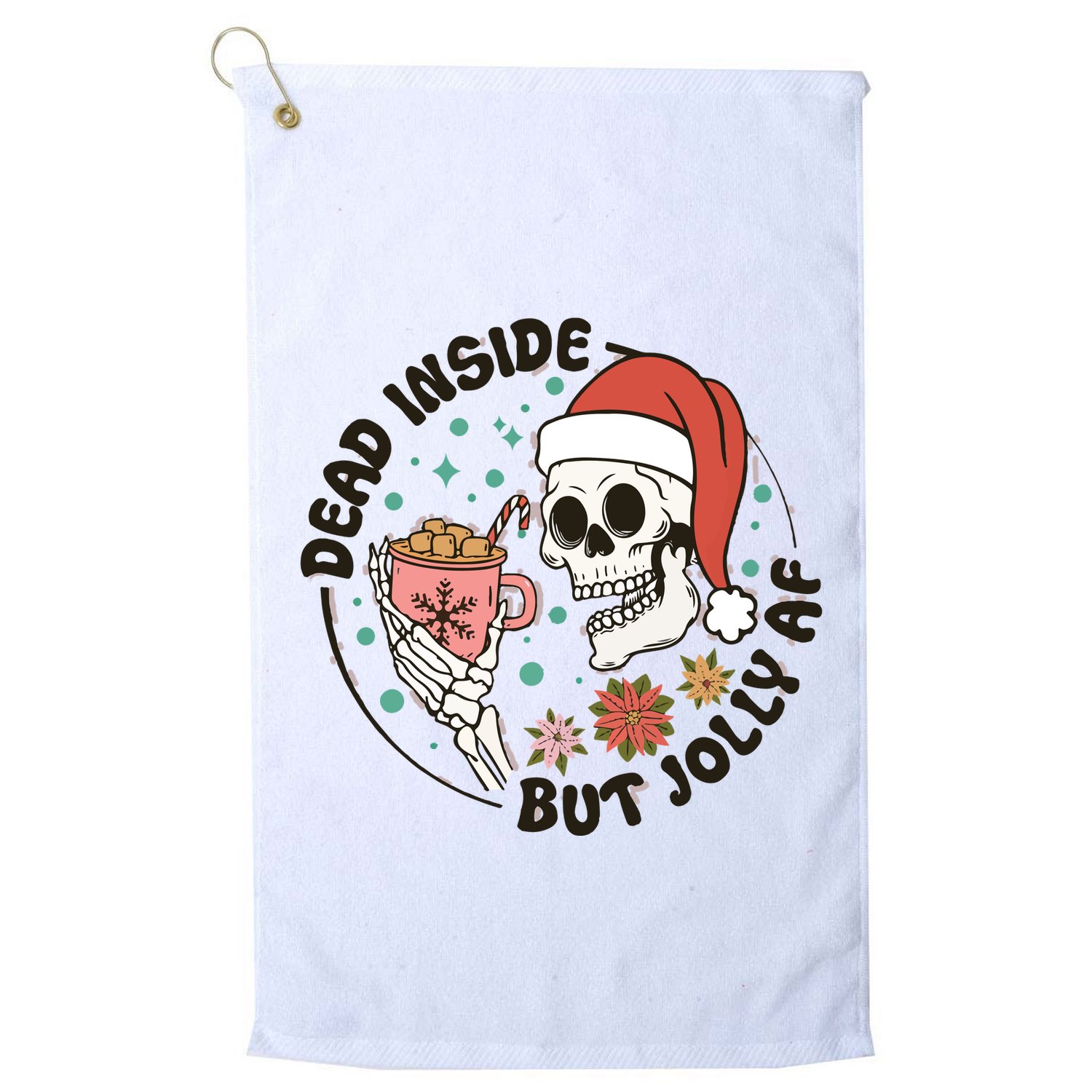 Dead Inside But Jolly Af Skeleton Xmas Santa Skull Golf Towel