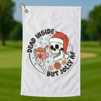 Dead Inside But Jolly Af Skeleton Xmas Santa Skull Golf Towel