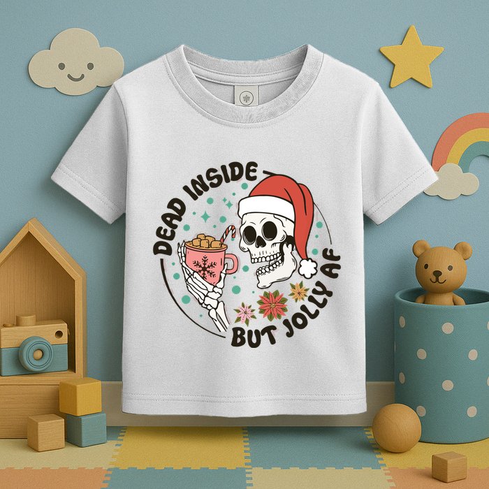 Dead Inside But Jolly Af Skeleton Xmas Santa Skull Toddler T-Shirt