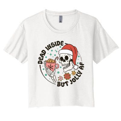 Dead Inside But Jolly Af Skeleton Xmas Santa Skull Women's Crop Top Tee