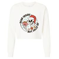 Dead Inside But Jolly Af Skeleton Xmas Santa Skull Cropped Pullover Crew
