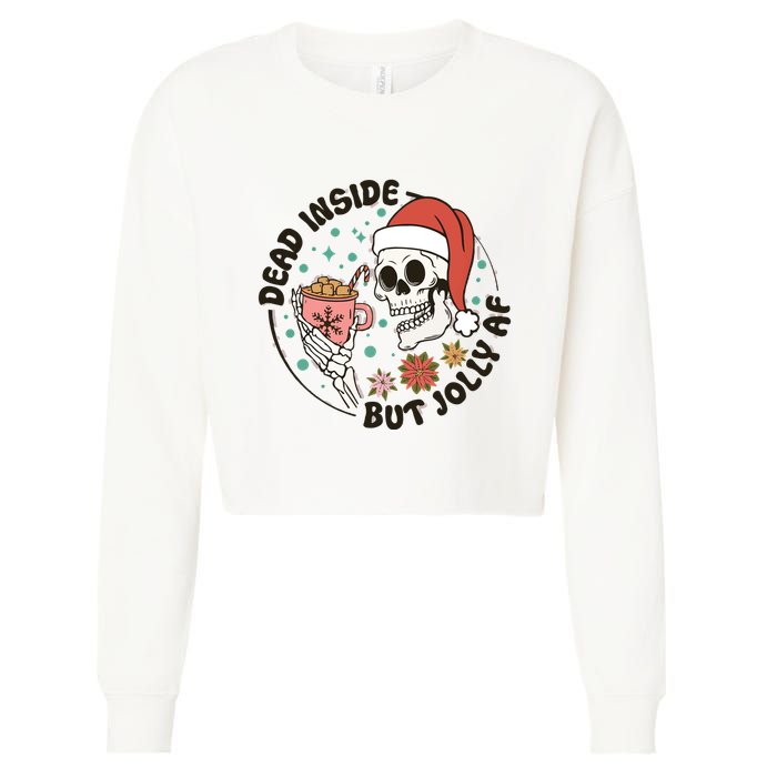 Dead Inside But Jolly Af Skeleton Xmas Santa Skull Cropped Pullover Crew