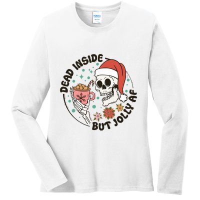 Dead Inside But Jolly Af Skeleton Xmas Santa Skull Ladies Long Sleeve Shirt