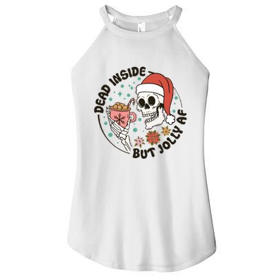 Dead Inside But Jolly Af Skeleton Xmas Santa Skull Women's Perfect Tri Rocker Tank