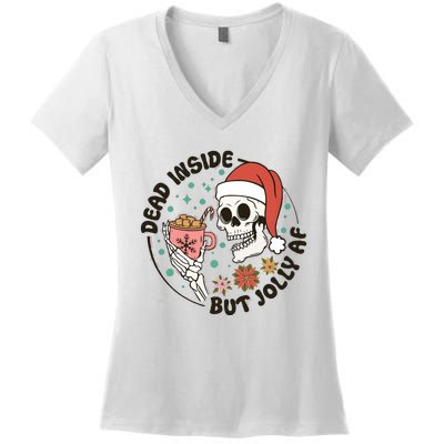 Dead Inside But Jolly Af Skeleton Xmas Santa Skull Women's V-Neck T-Shirt