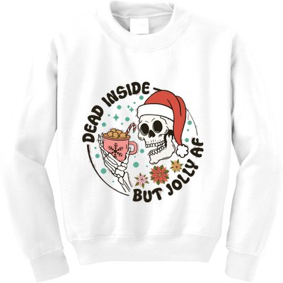 Dead Inside But Jolly Af Skeleton Xmas Santa Skull Kids Sweatshirt
