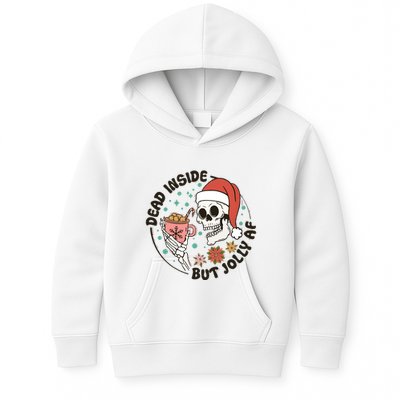 Dead Inside But Jolly Af Skeleton Xmas Santa Skull Kids Hoodie