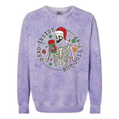 Dead Inside But Jolly Af Christmas Skeleton Colorblast Crewneck Sweatshirt