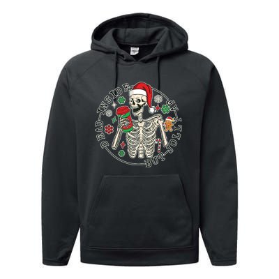 Dead Inside But Jolly Af Christmas Skeleton Performance Fleece Hoodie