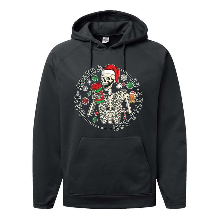 Dead Inside But Jolly Af Christmas Skeleton Performance Fleece Hoodie