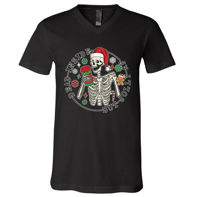 Dead Inside But Jolly Af Christmas Skeleton V-Neck T-Shirt