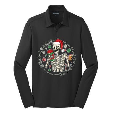 Dead Inside But Jolly Af Christmas Skeleton Silk Touch Performance Long Sleeve Polo