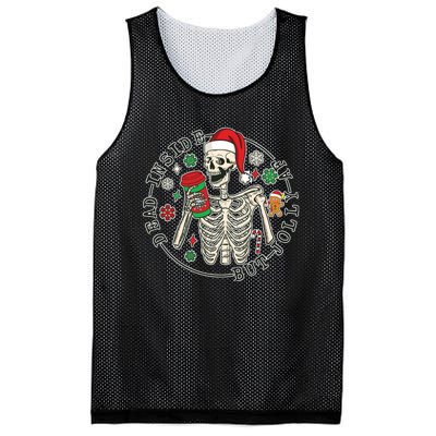 Dead Inside But Jolly Af Christmas Skeleton Mesh Reversible Basketball Jersey Tank