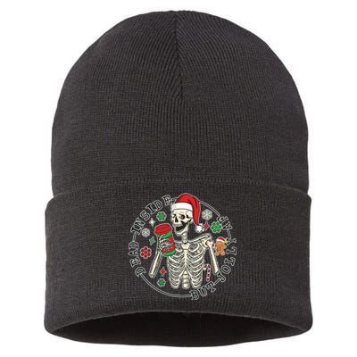 Dead Inside But Jolly Af Christmas Skeleton Sustainable Knit Beanie