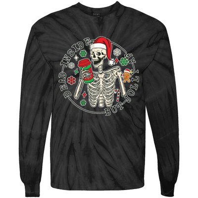 Dead Inside But Jolly Af Christmas Skeleton Tie-Dye Long Sleeve Shirt