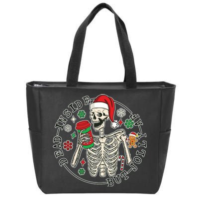 Dead Inside But Jolly Af Christmas Skeleton Zip Tote Bag