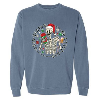 Dead Inside But Jolly Af Christmas Skeleton Garment-Dyed Sweatshirt