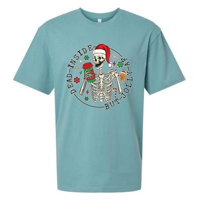 Dead Inside But Jolly Af Christmas Skeleton Sueded Cloud Jersey T-Shirt