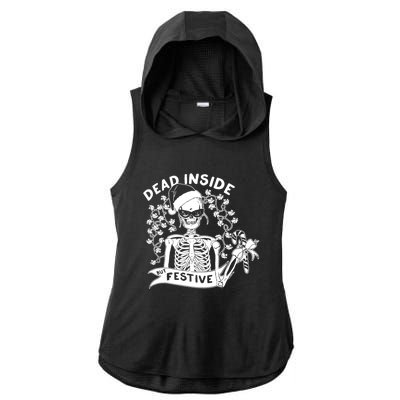 Dead Inside But Festive Funny Skeleton Christmas Graphic Cool Gift Ladies PosiCharge Tri-Blend Wicking Draft Hoodie Tank