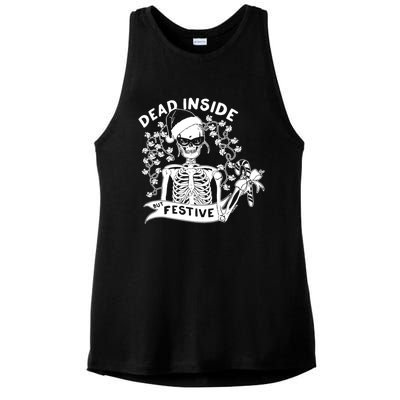 Dead Inside But Festive Funny Skeleton Christmas Graphic Cool Gift Ladies PosiCharge Tri-Blend Wicking Tank