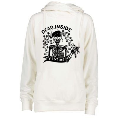 Dead Inside But Festive Funny Skeleton Christmas Graphic Cool Gift Womens Funnel Neck Pullover Hood