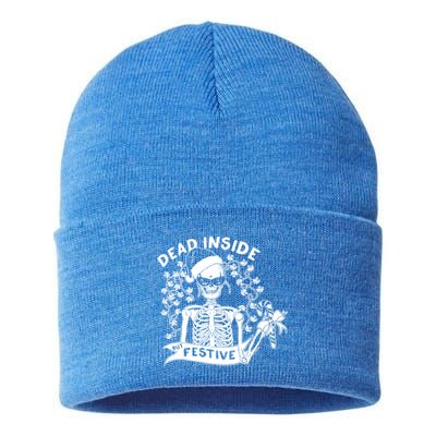 Dead Inside But Festive Funny Skeleton Christmas Graphic Cool Gift Sustainable Knit Beanie