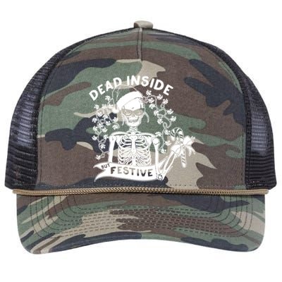 Dead Inside But Festive Funny Skeleton Christmas Graphic Cool Gift Retro Rope Trucker Hat Cap