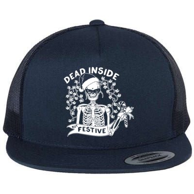 Dead Inside But Festive Funny Skeleton Christmas Graphic Cool Gift Flat Bill Trucker Hat