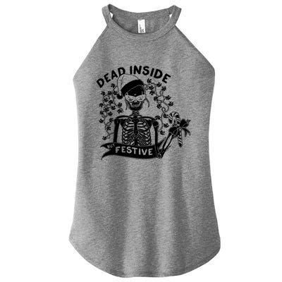 Dead Inside But Festive Funny Skeleton Christmas Graphic Cool Gift Women’s Perfect Tri Rocker Tank