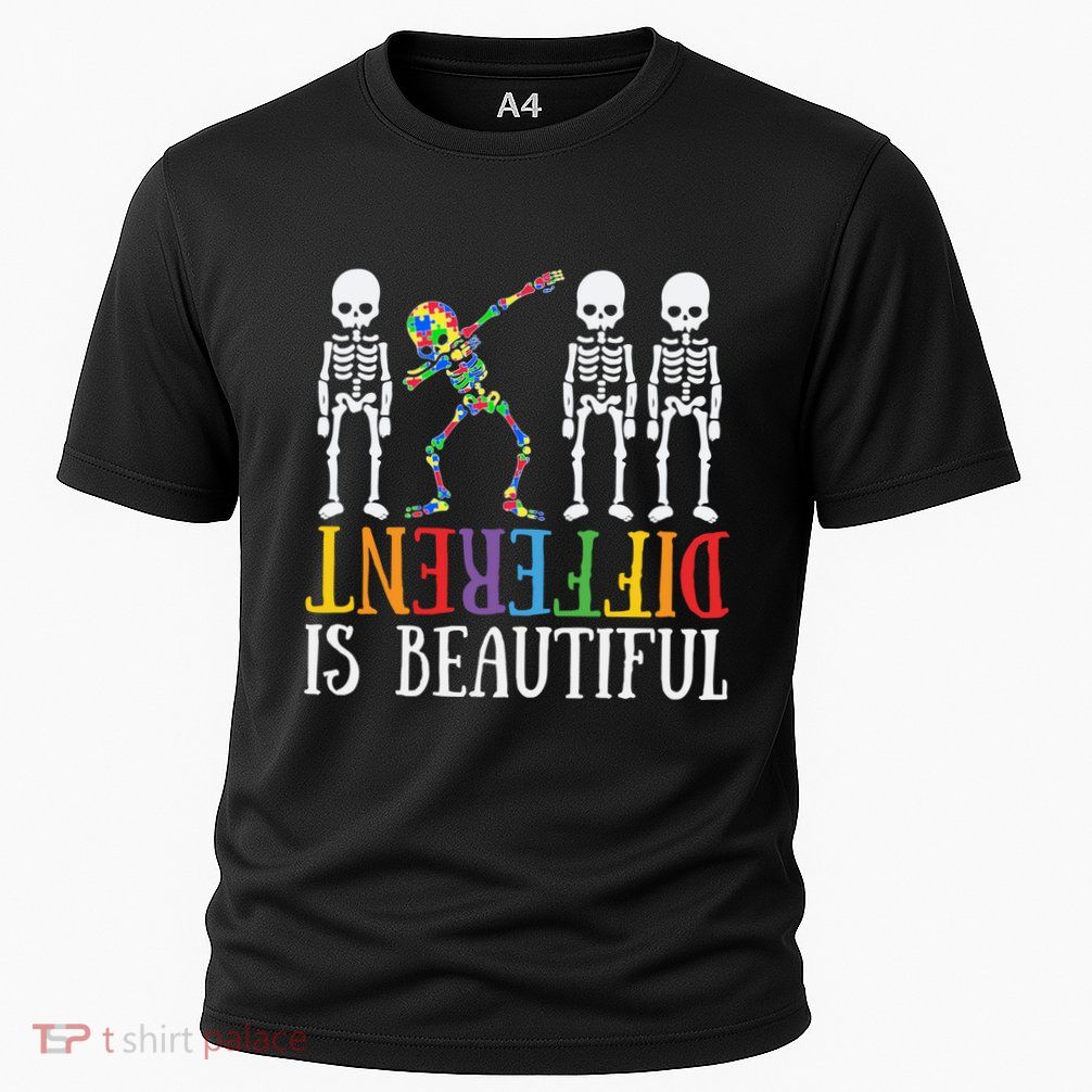 Different Is Beautiful Dabbing Skeleton Autism Awareness Gift Cooling Performance Crew T-Shirt