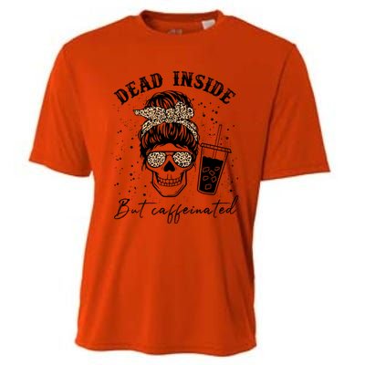 Dead Inside But Caffeinated Coffee Skeleton Gift Cooling Performance Crew T-Shirt