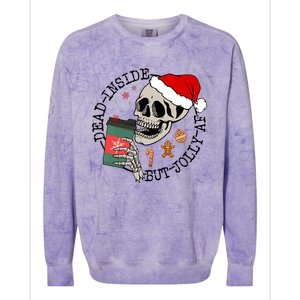 Dead Inside But Jolly Af Funny Skeleton Ing Coffee Xmas Cool Gift Colorblast Crewneck Sweatshirt