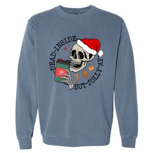 Dead Inside But Jolly Af Funny Skeleton Ing Coffee Xmas Cool Gift Garment-Dyed Sweatshirt