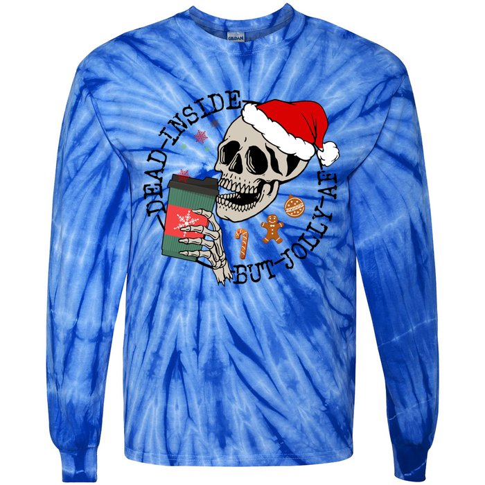 Dead Inside But Jolly Af Funny Skeleton Ing Coffee Xmas Cool Gift Tie-Dye Long Sleeve Shirt