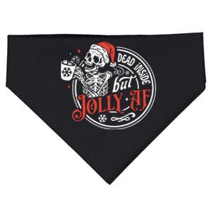 Dead Inside But Jolly Af Dead Inside Jolly Skeleton Christmas USA-Made Doggie Bandana