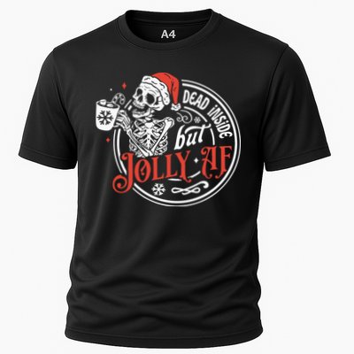 Dead Inside But Jolly Af Dead Inside Jolly Skeleton Christmas Cooling Performance Crew T-Shirt