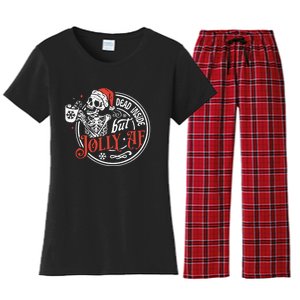 Dead Inside But Jolly Af Dead Inside Jolly Skeleton Christmas Women's Flannel Pajama Set